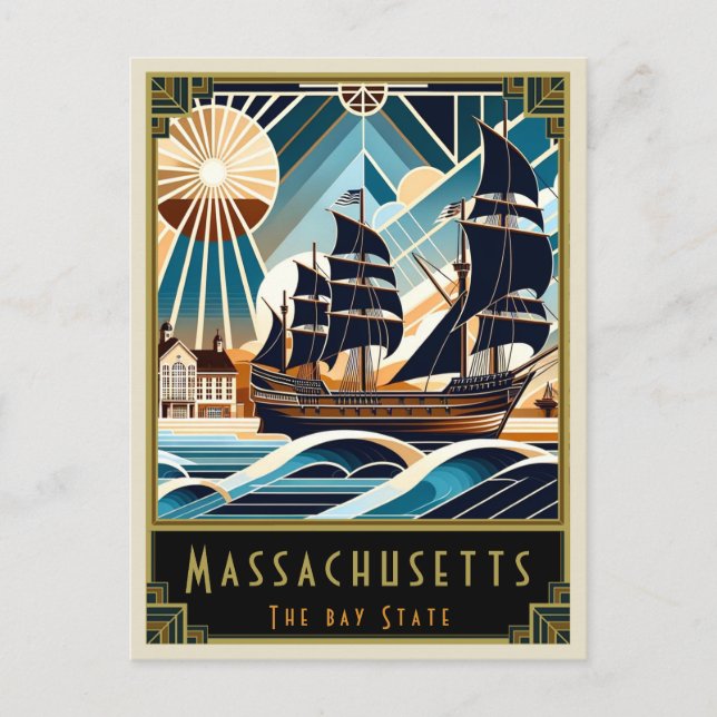 Massachusetts | Art Deco Postcard (Front)
