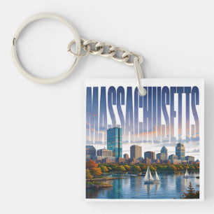 Massachusetts Boston Harbour Historic Coastal Skyl Keychain