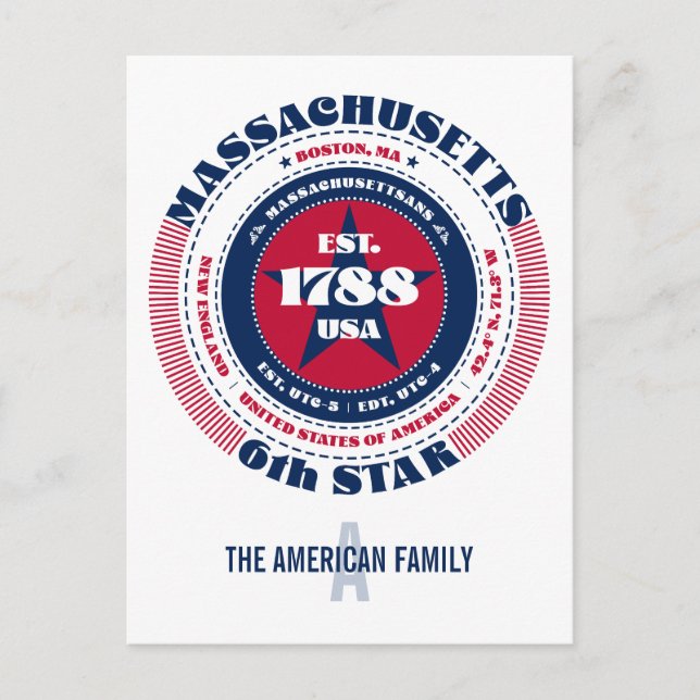Massachusetts, Boston MA, Patriotic Monogram Postcard (Front)