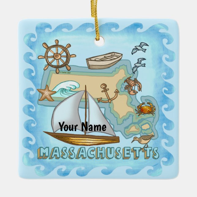 Massachusetts  ceramic ornament (Front)