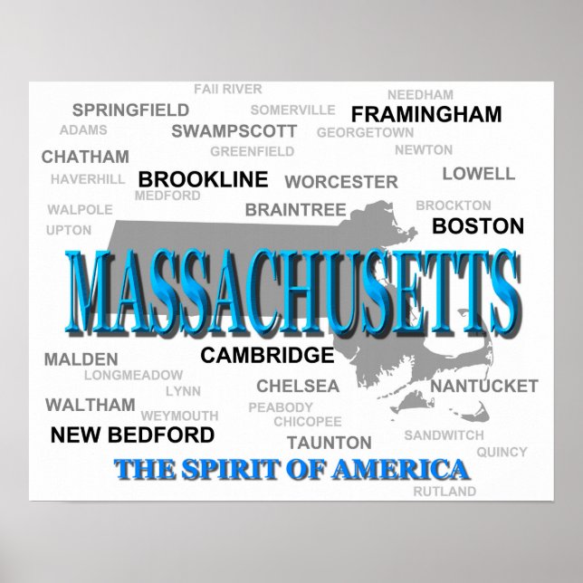 Massachusetts Cities and Towns State Pride Map Poster (Front)