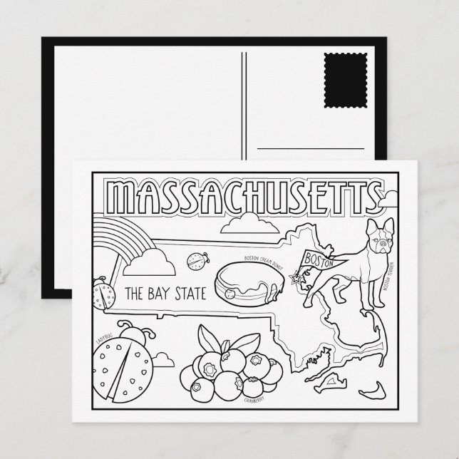 massachusetts colour me collage postcard (Front/Back)