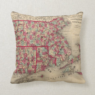 Massachusetts, Connecticut, and Rhode Island Throw Pillow