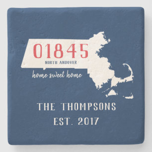 Massachusetts Custom Town Zip Code Drink Coasters