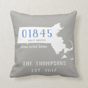 Massachusetts Custom Town Zip Code Home Pillow