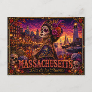 Massachusetts Día de los Muertos Retro Postcard