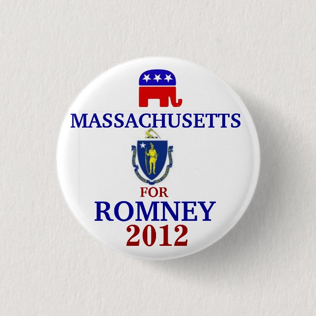 Massachusetts  for Romney 2012 1 Inch Round Button (Front)
