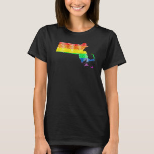 Massachusetts Gay State Pride Rainbow Flag Map Gay T-Shirt