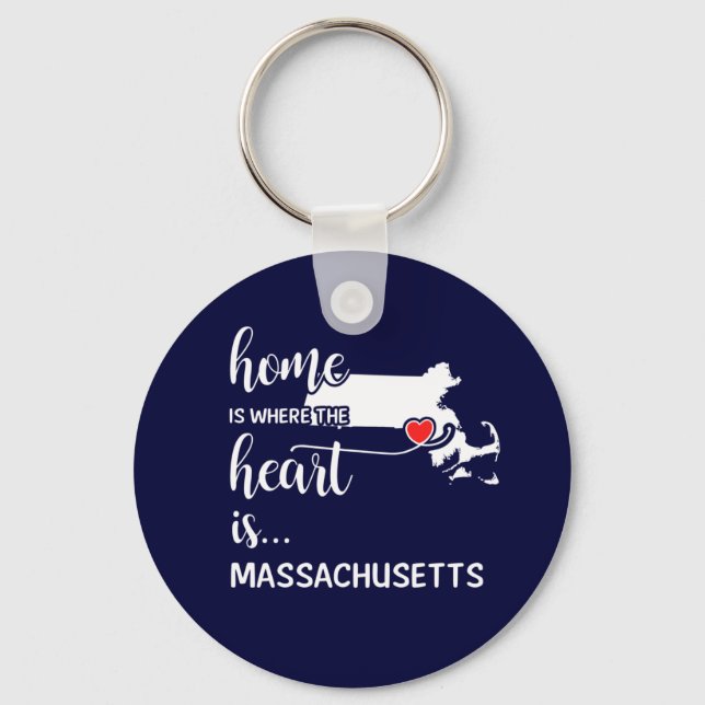 Massachusetts home is where the heart is keychain (Front)