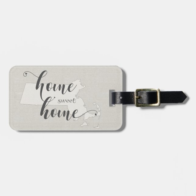 Massachusetts- Home Sweet Home burlap-look Luggage Tag (Front Horizontal)