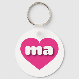 Massachusetts hot pink heart - I love ma Keychain