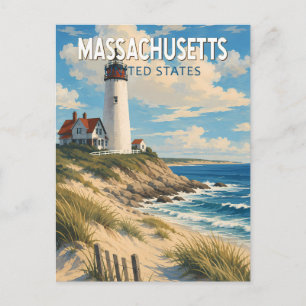 Massachusetts Illustration Travel Art Vintage Postcard