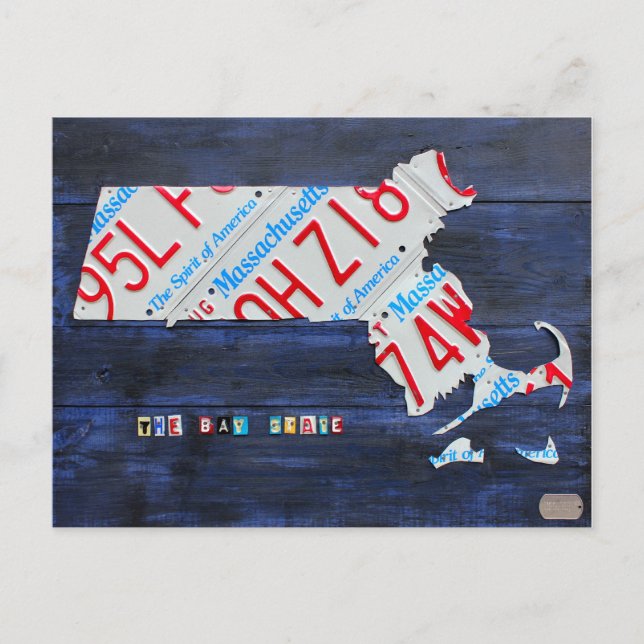 Massachusetts License Plate Map Postcard (Front)