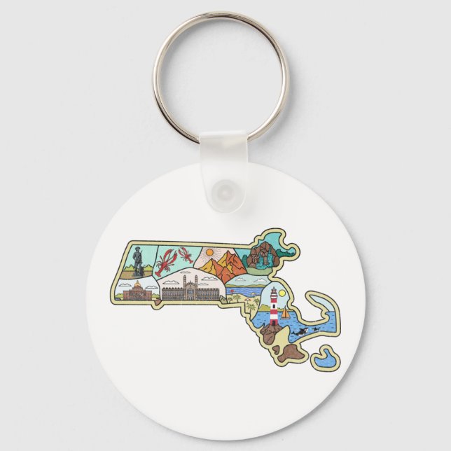 Massachusetts Map Boston Cape Cod Salem Souvenir Keychain (Front)