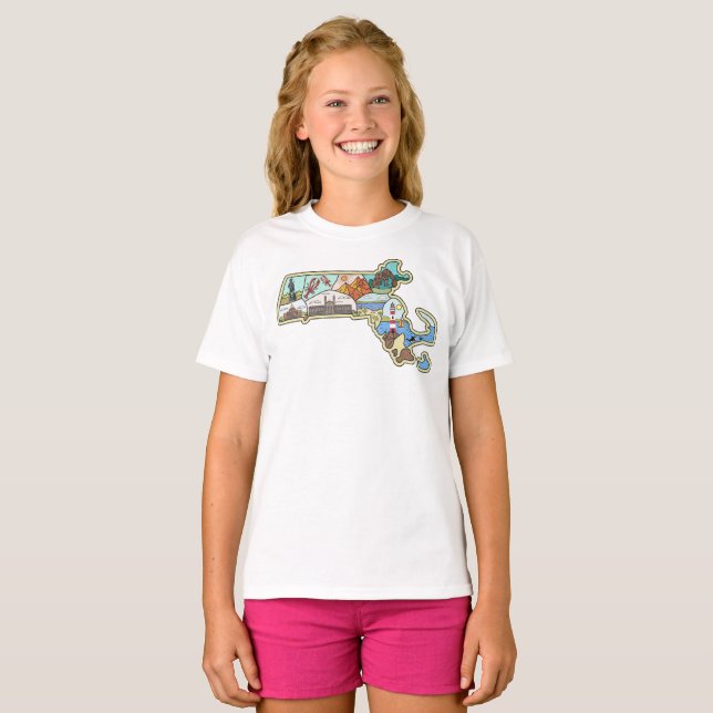 Massachusetts Map Boston Cape Cod Salem Souvenir T-Shirt (Front Full)