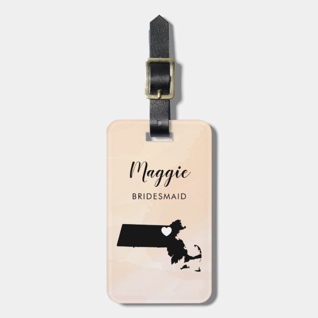 Massachusetts Map Luggage Tag, Wedding Party Tag (Front Vertical)