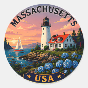 Massachusetts New England Coastal Travel Classic Round Sticker