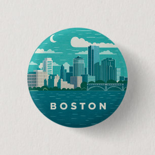 Massachusetts Night Cityscape Boston City 1 Inch Round Button