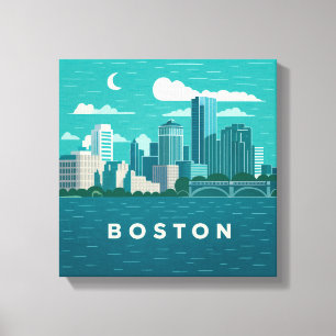Massachusetts Night Cityscape   Boston City Canvas Print