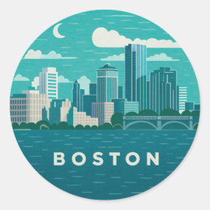 Massachusetts Night Cityscape   Boston City Classic Round Sticker