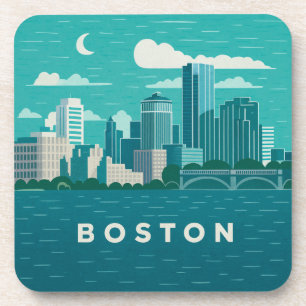 Massachusetts Night Cityscape   Boston City Coaster