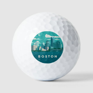 Massachusetts Night Cityscape   Boston City Golf Balls