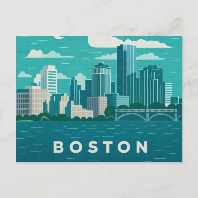 Massachusetts Night Cityscape | Boston City Postcard (Front)