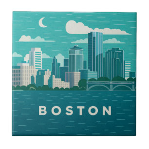 Massachusetts Night Cityscape Boston City Tile