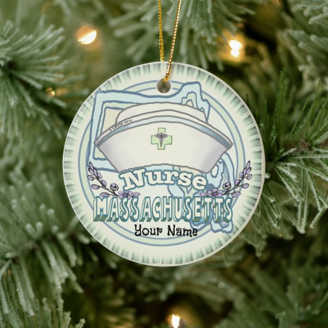 Massachusetts Nurse Ceramic Ornament (Tree)