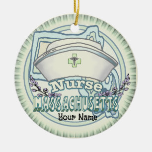 Massachusetts Nurse Ceramic Ornament