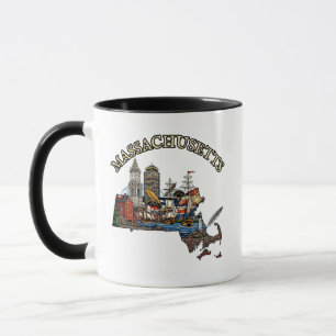 Massachusetts Outline Tattoo Style Mug