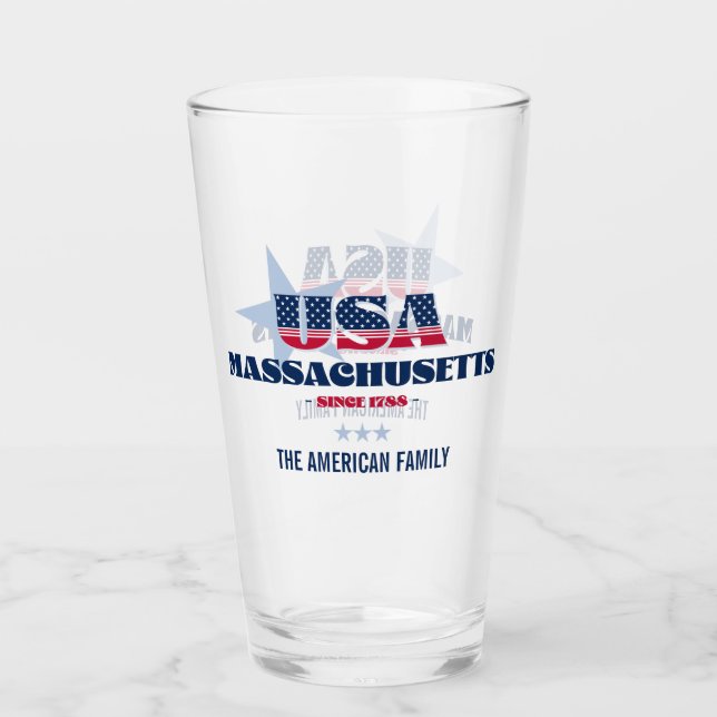 Massachusetts Patriotic Pride Personalized Glass (Front)
