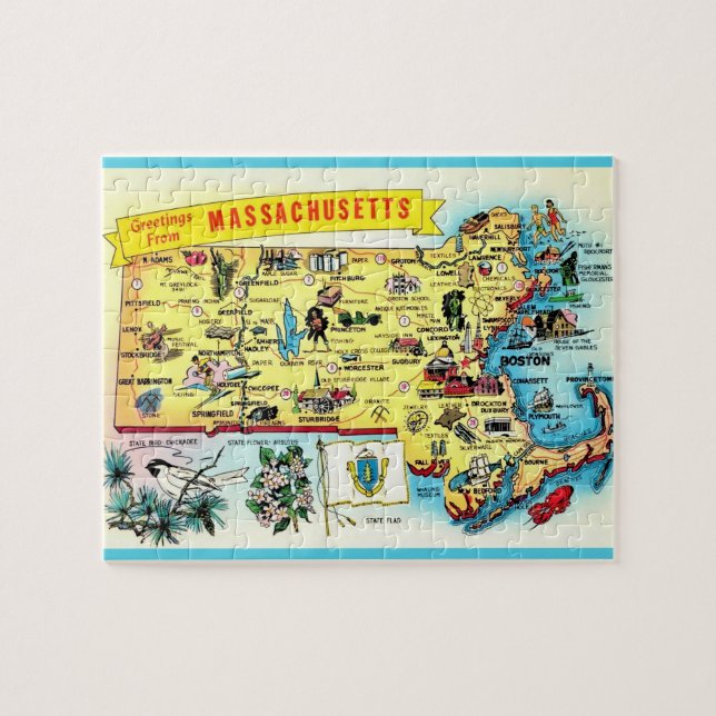 Massachusetts Postcard Map Jigsaw Puzzle (Horizontal)
