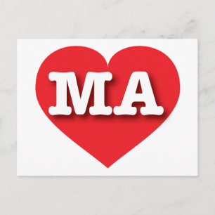 Massachusetts Red Heart - I love MA Postcard
