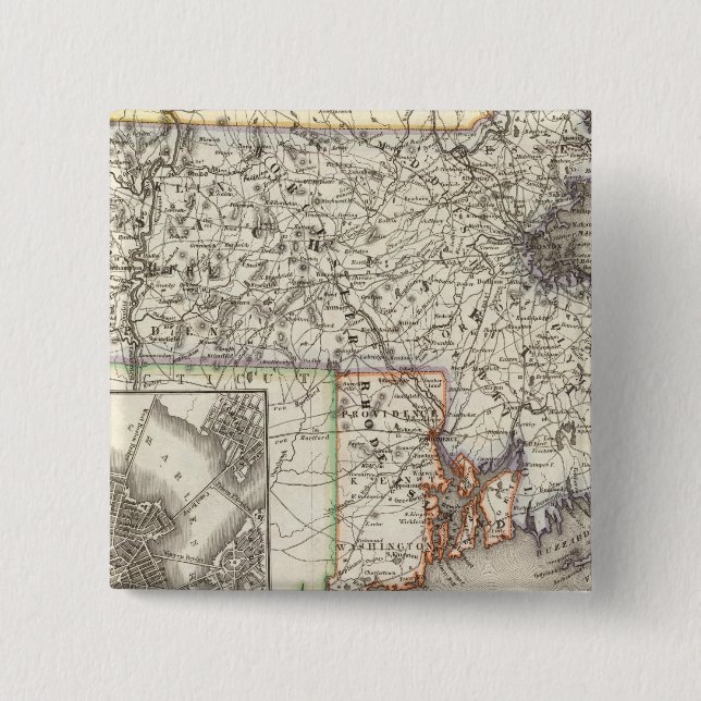 Massachusetts, Rhode Island 2 Inch Square Button (Front)