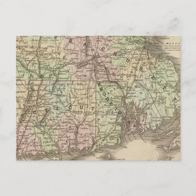 Massachusetts, Rhode Island, and Connecticut Postcard (Front)