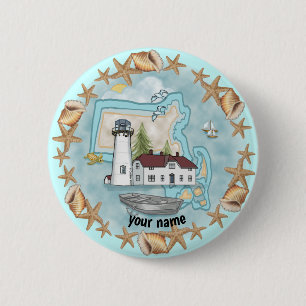 Massachusetts Shells Lighthouse 2 Inch Round Button