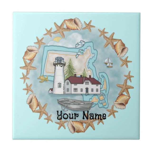 Massachusetts Shells Lighthouse  tile (Front)
