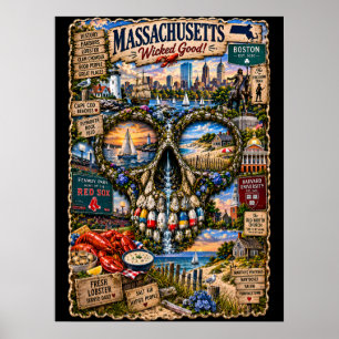 Massachusetts Skull Art Print   State of Mind