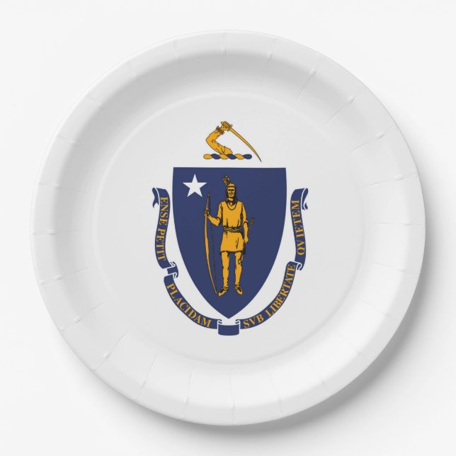 Massachusetts State Flag Design Paper Plate (Front)