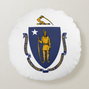 Massachusetts State Flag Round Pillow