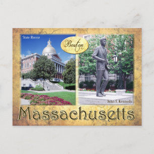 Massachusetts State House & Kennedy's Statue Postcard
