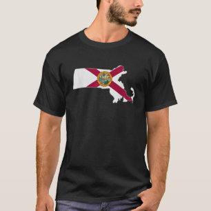 MASSACHUSETTS STATE MAP FLORIDA FL Flag Roots Men  T-Shirt