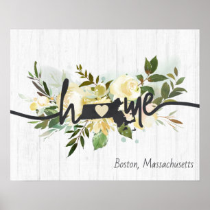 Massachusetts State Personalized Home City Rustic Poster