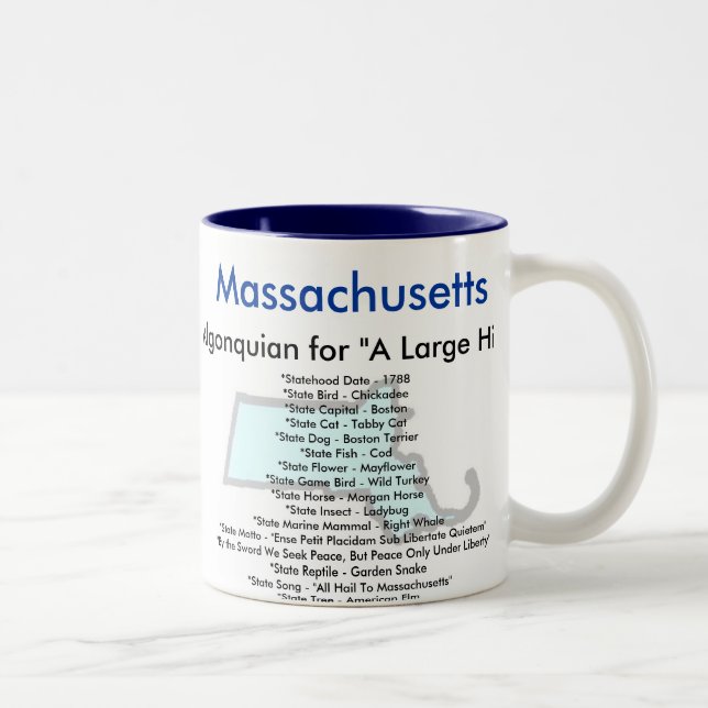 Massachusetts Symbols & Map Two-Tone Coffee Mug (Right)