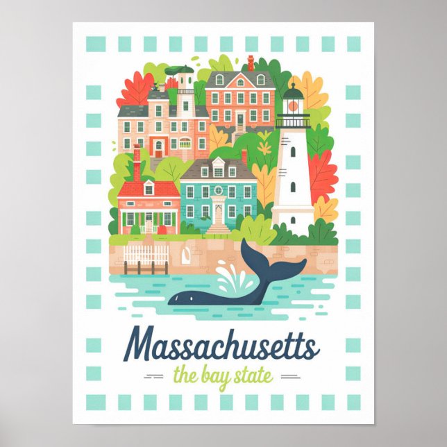 Massachusetts the Bay State USA Summer Travel Poster (Front)