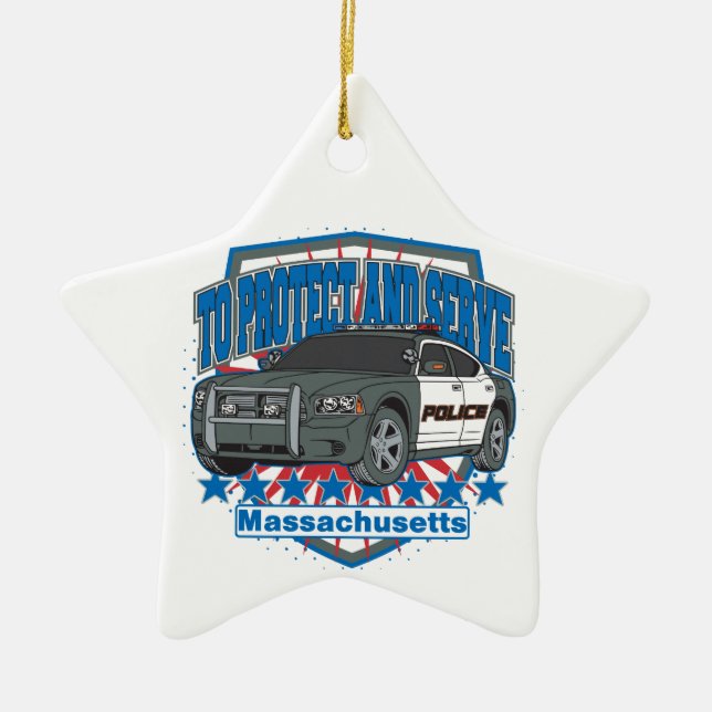 Massachusetts To Protect and Serve Police Car Ceramic Ornament (Front)