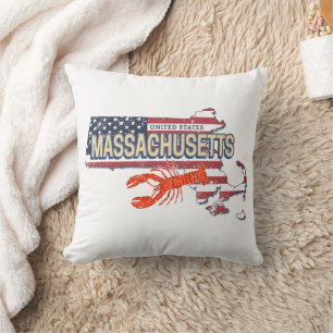 Massachusetts United States Retro Map Vintage USA Throw Pillow