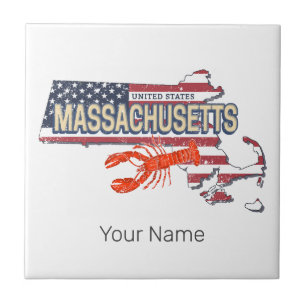 Massachusetts United States Retro Map Vintage USA Tile