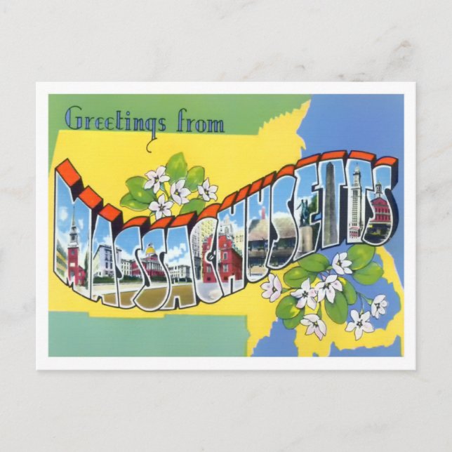 Massachusetts Vintage Big Letters Postcard (Front)